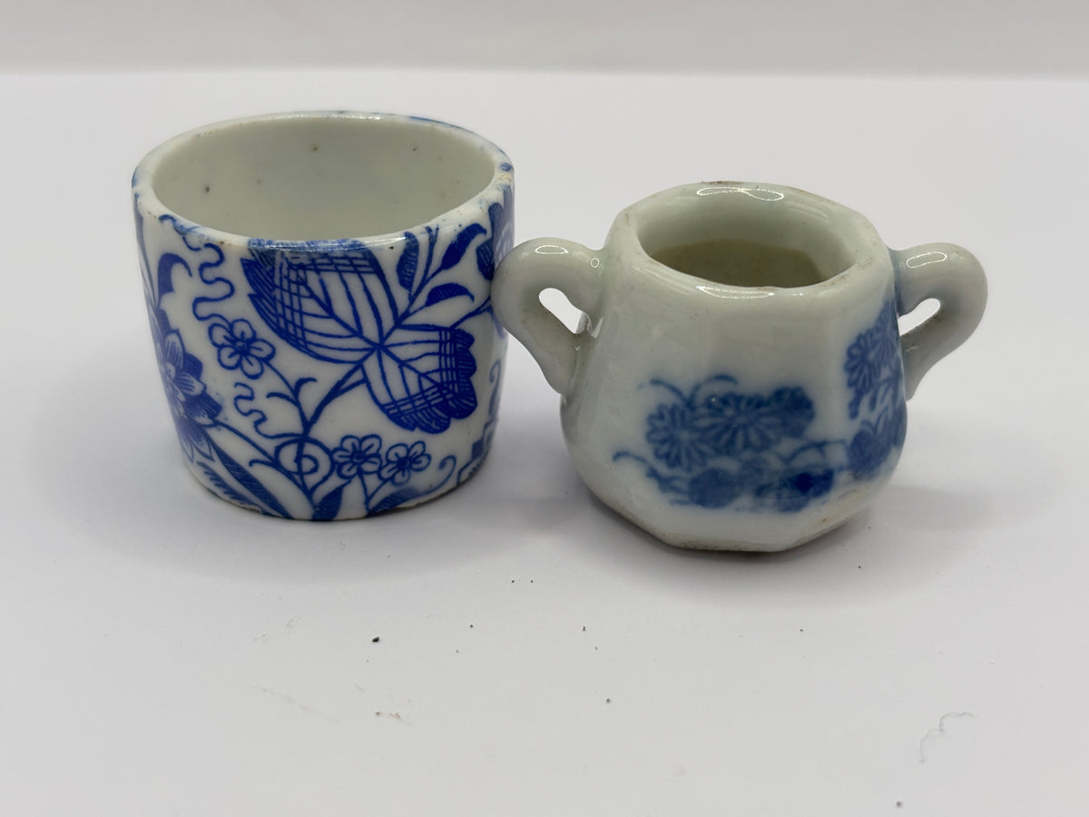 2 old small dolls house pots