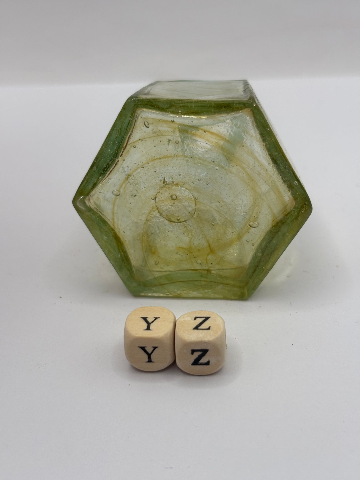 Old super swirly 6 sided ink bottle, inkwell, penny ink (YZ)