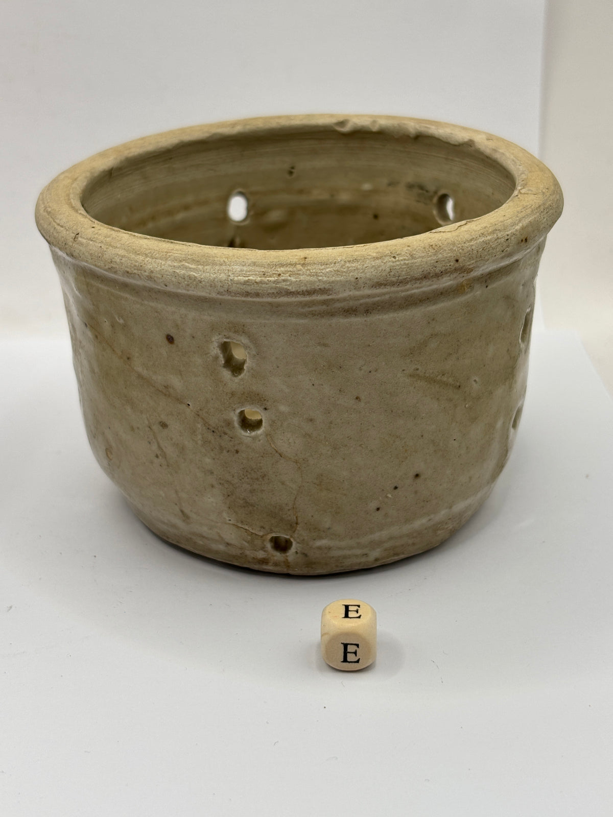 Old small french stoneware cheese mold, strainer/ faisselle (E)