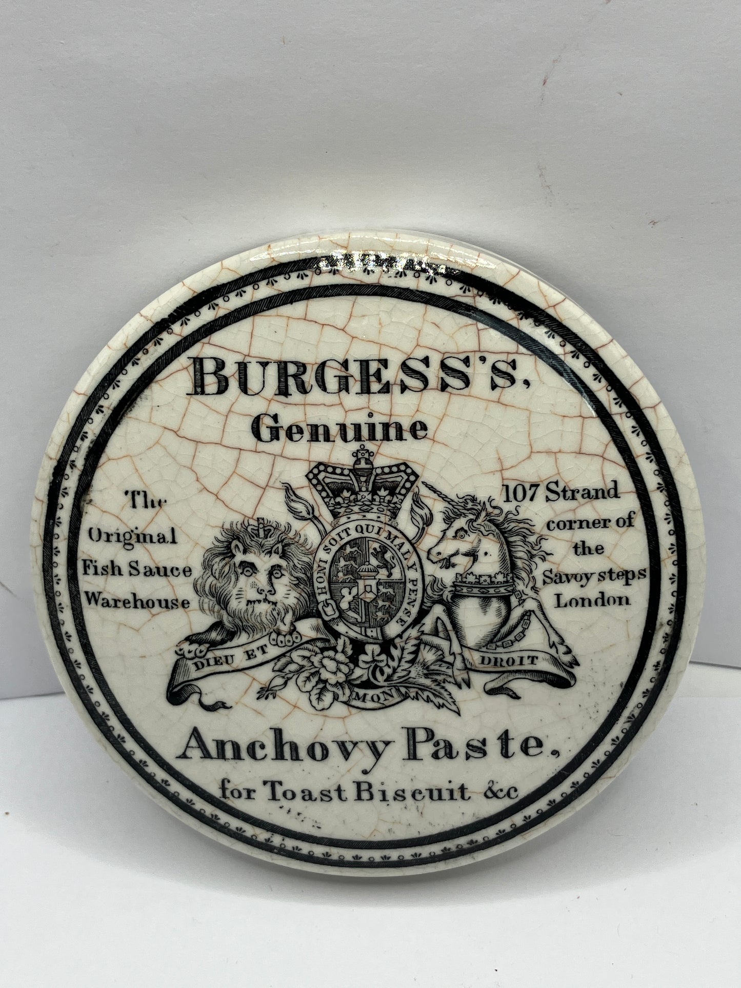 Large Burgess’s anchovy paste lid