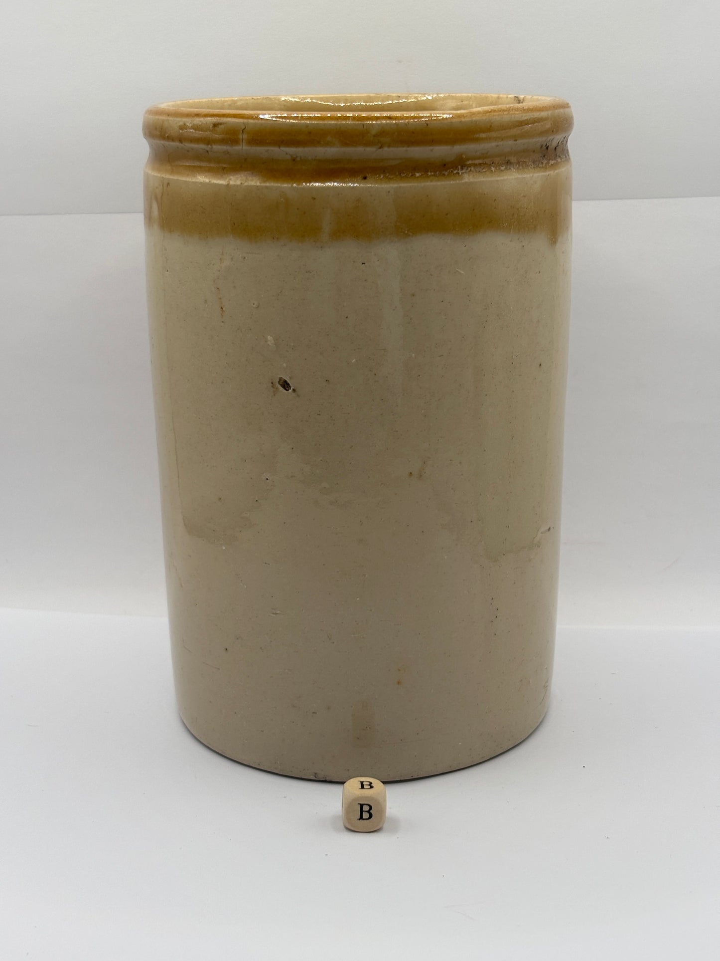 Old large 3lb brown top ribbed stoneware jam pot (B)