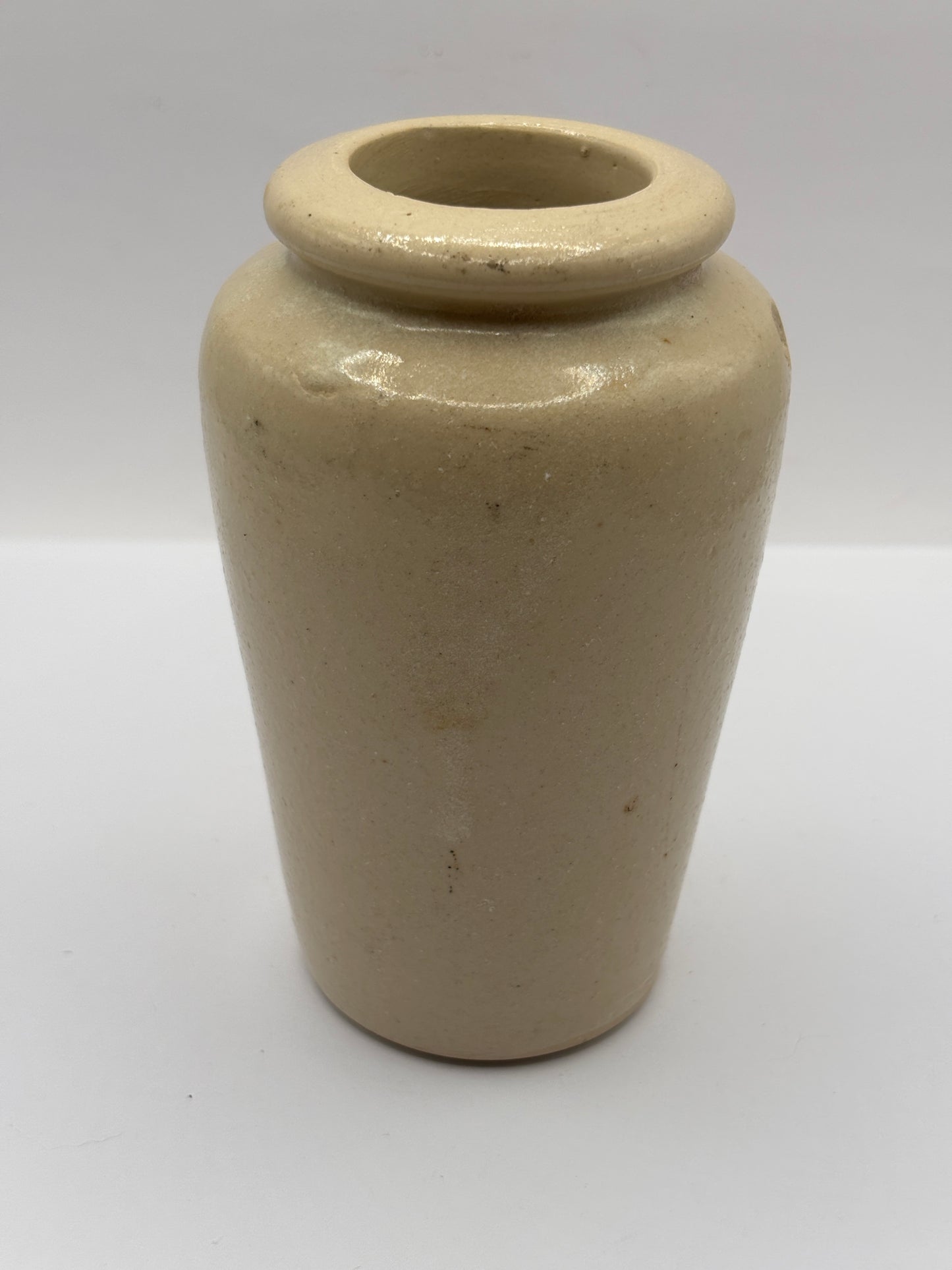 Old stoneware advertising cream pot, pure fresh cream Stranraer. Serpia print