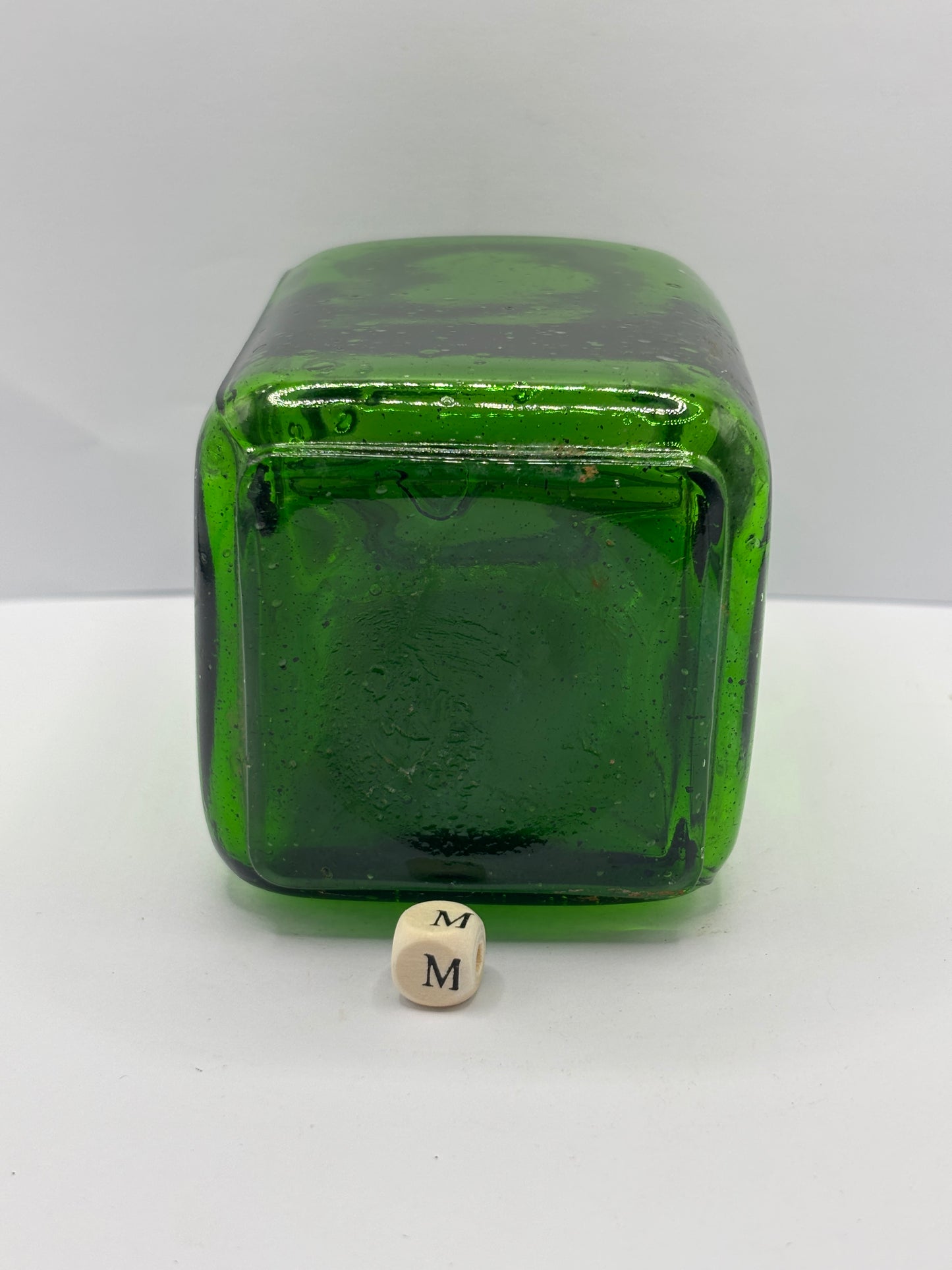 Old green glass pickle jar (m)