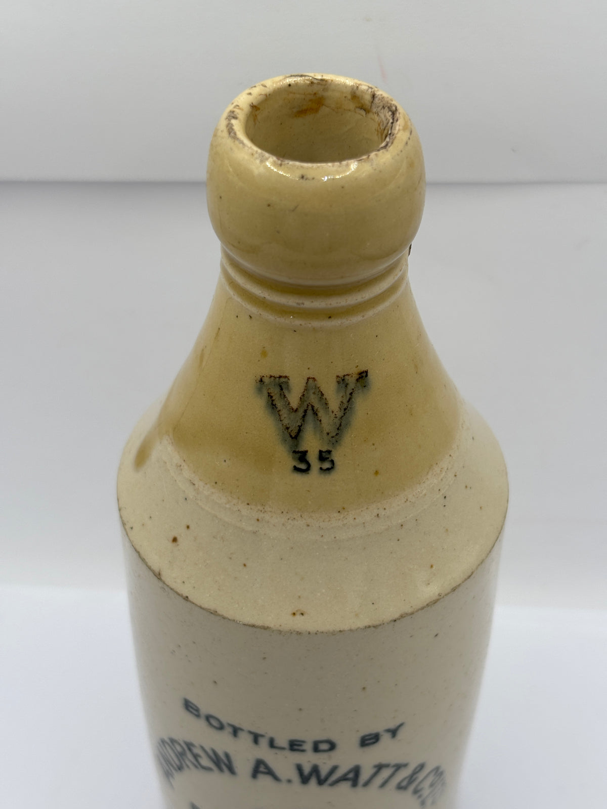 Old Irish stoneware ginger beer bottle, andrew watt & co. Londonderry
