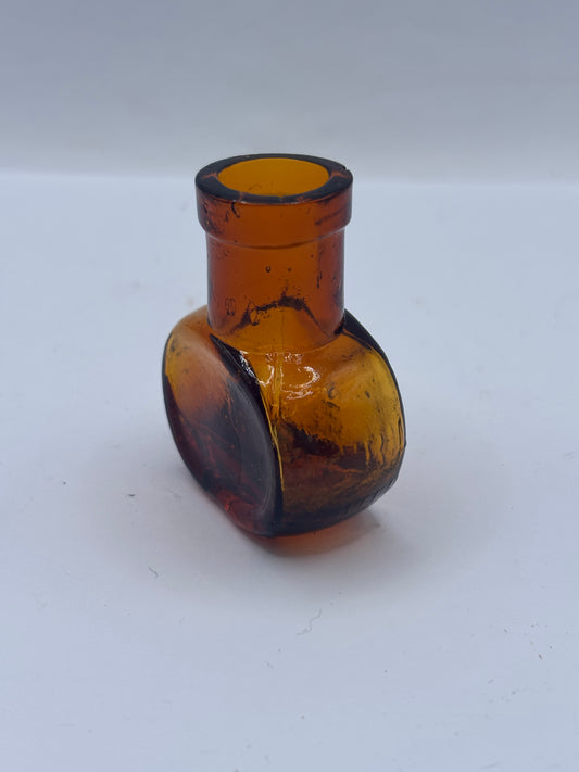 Old mini 1oz amber glass advertising Bovril bottle