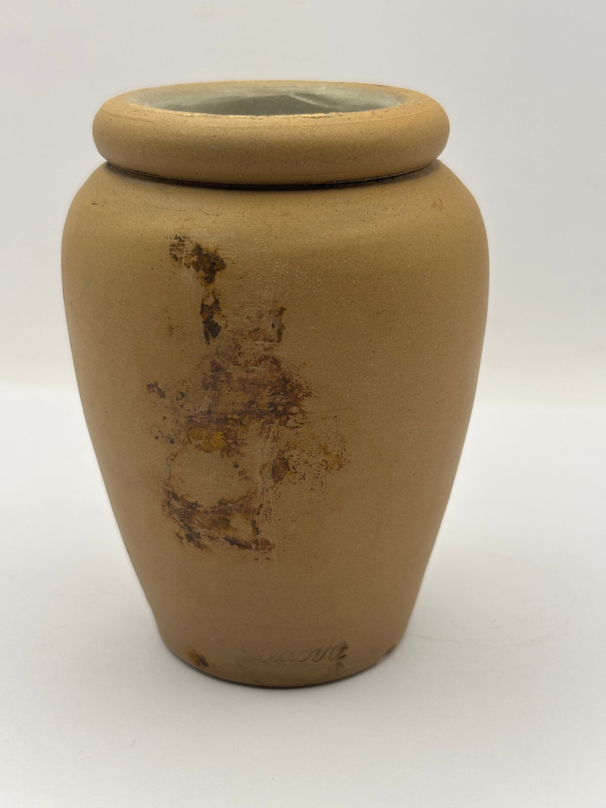 Old stained stoneware Medova cream pot
