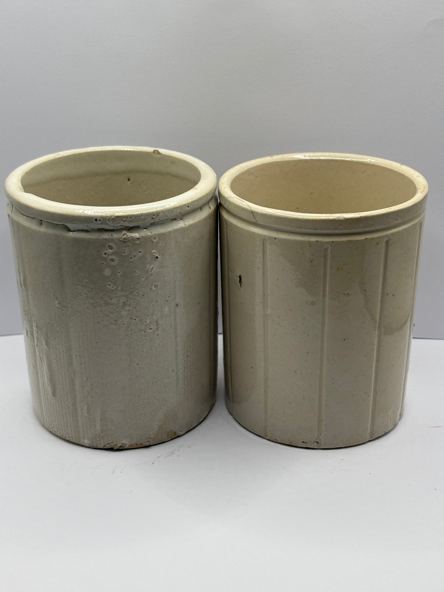2 old stoneware jam & marmalade pots