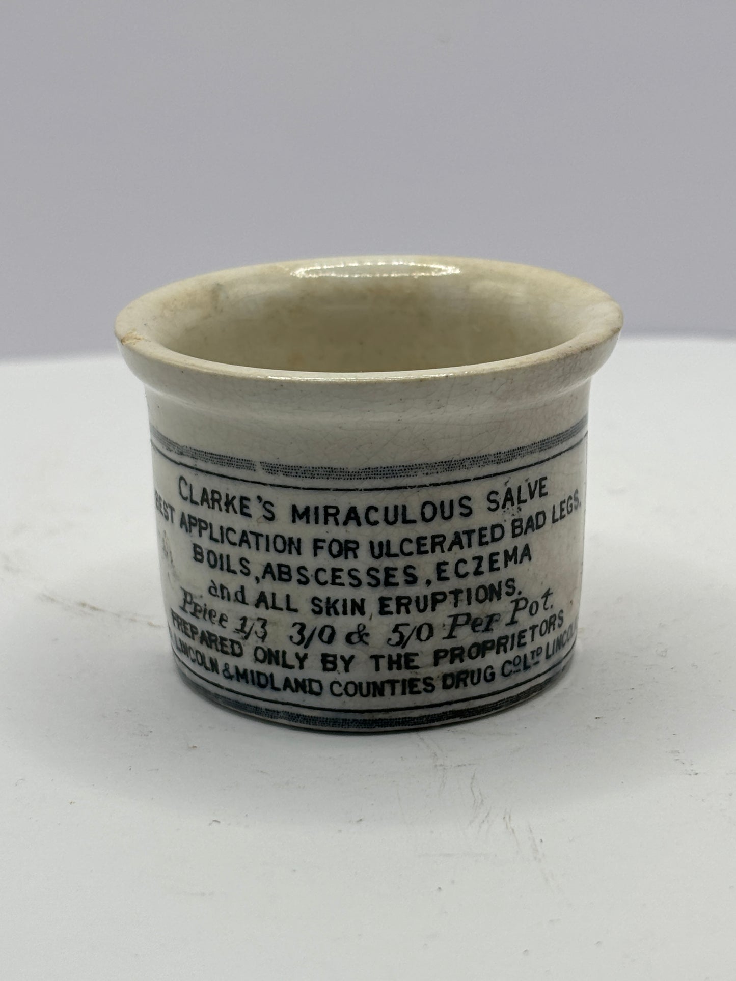 Old Clarke’s miraculous salve ointment pot