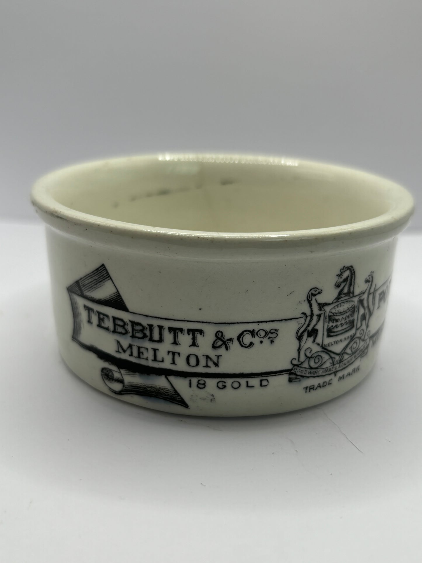 Tebbutts advertising potted meat paste pot