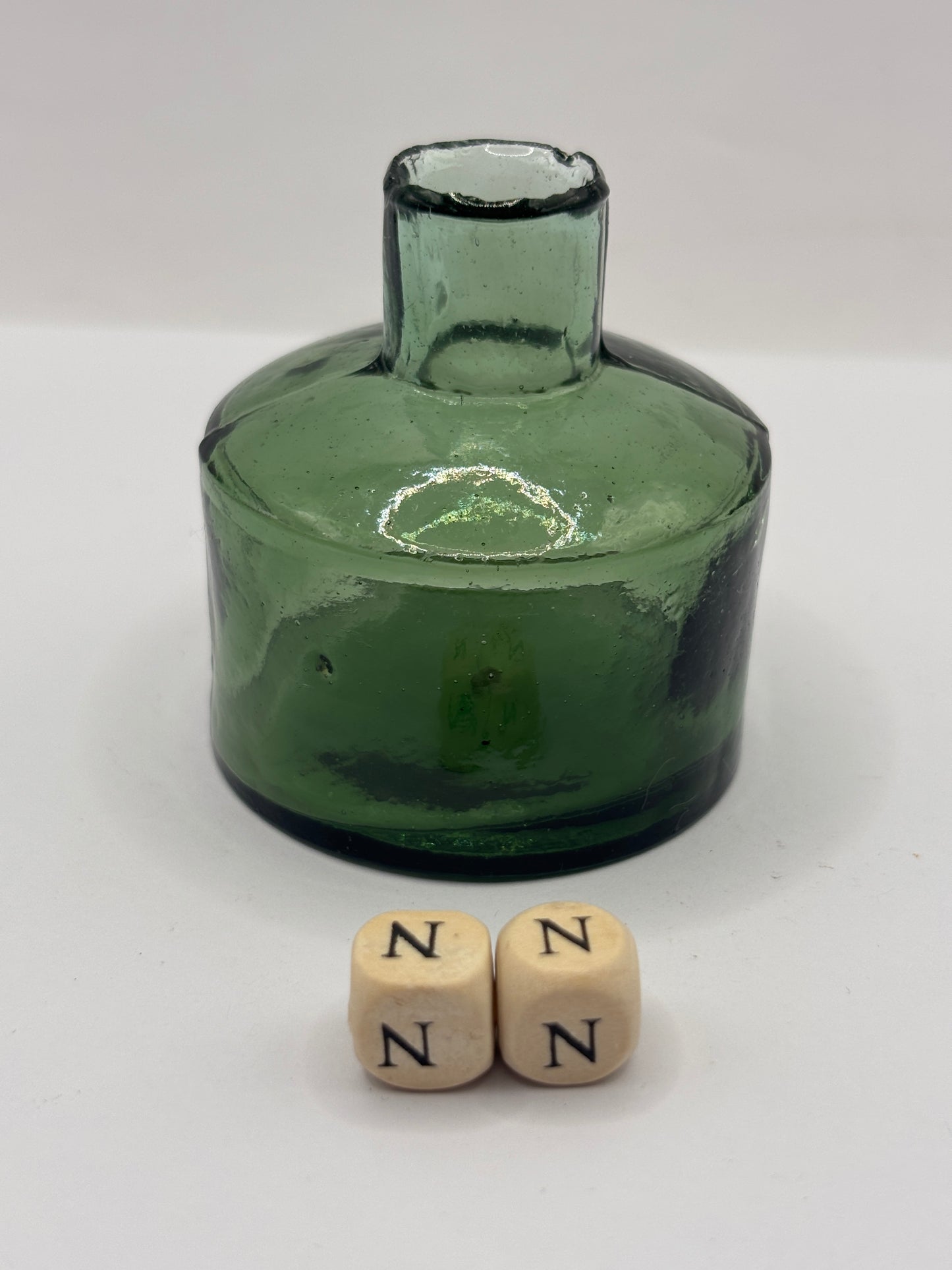Old green glass ink, inkwell. (NN)
