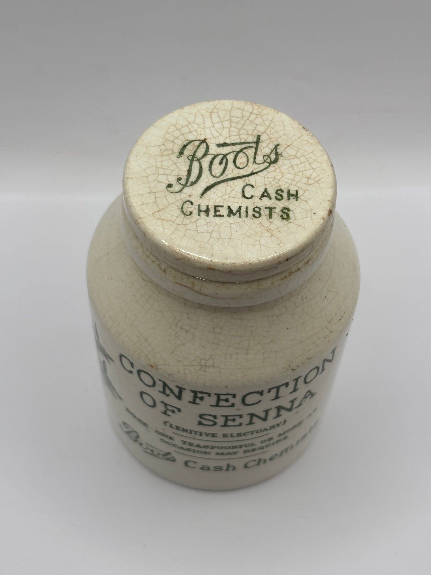 Old advertising jar, Boots confection of senna jar and lid