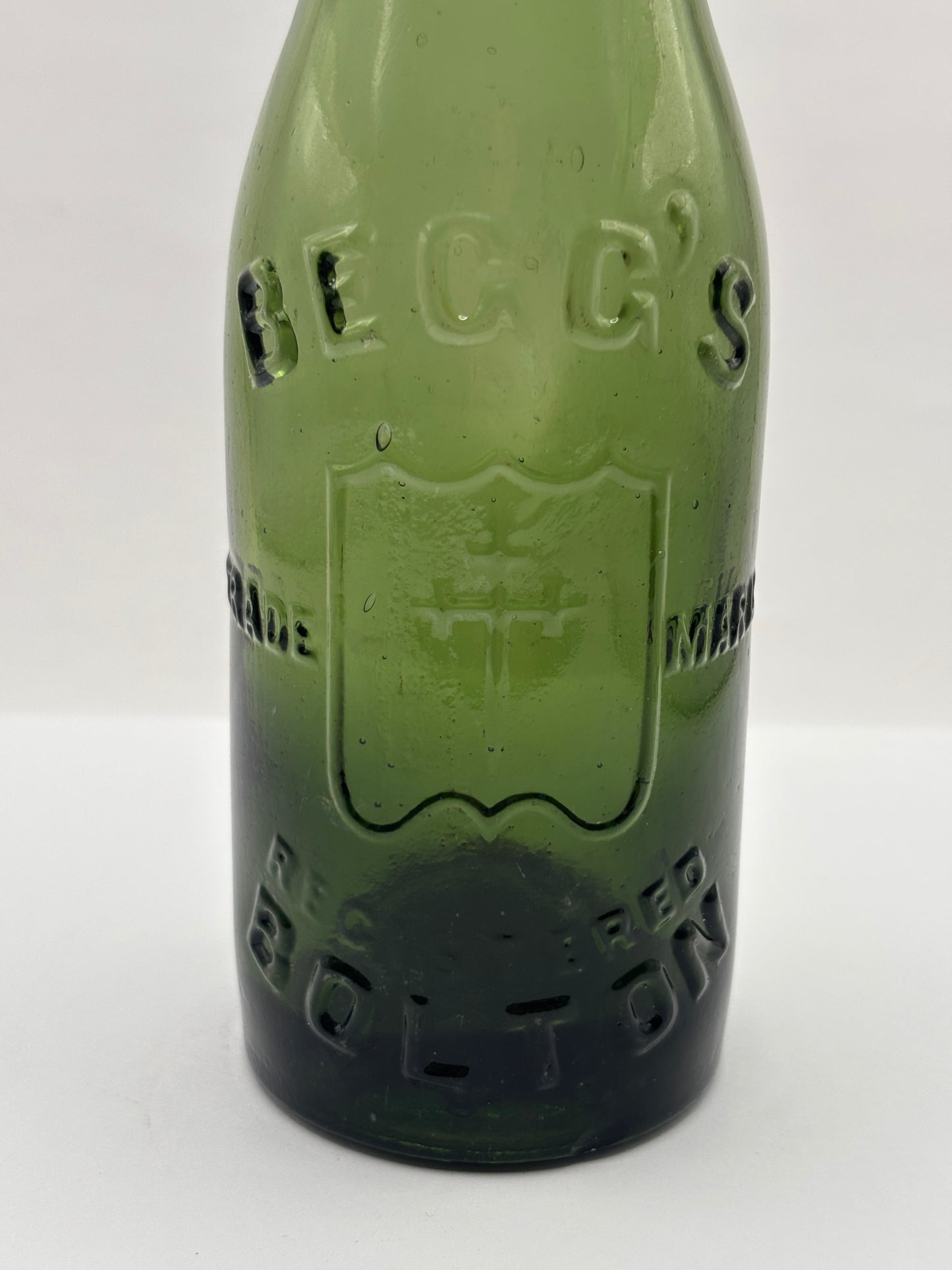Old Beggs advertising glass beer bottle, Bolton.
