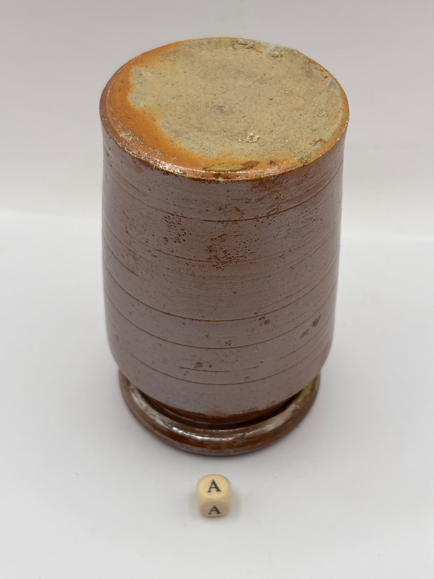 Old small brown stoneware jar (a) 11cms