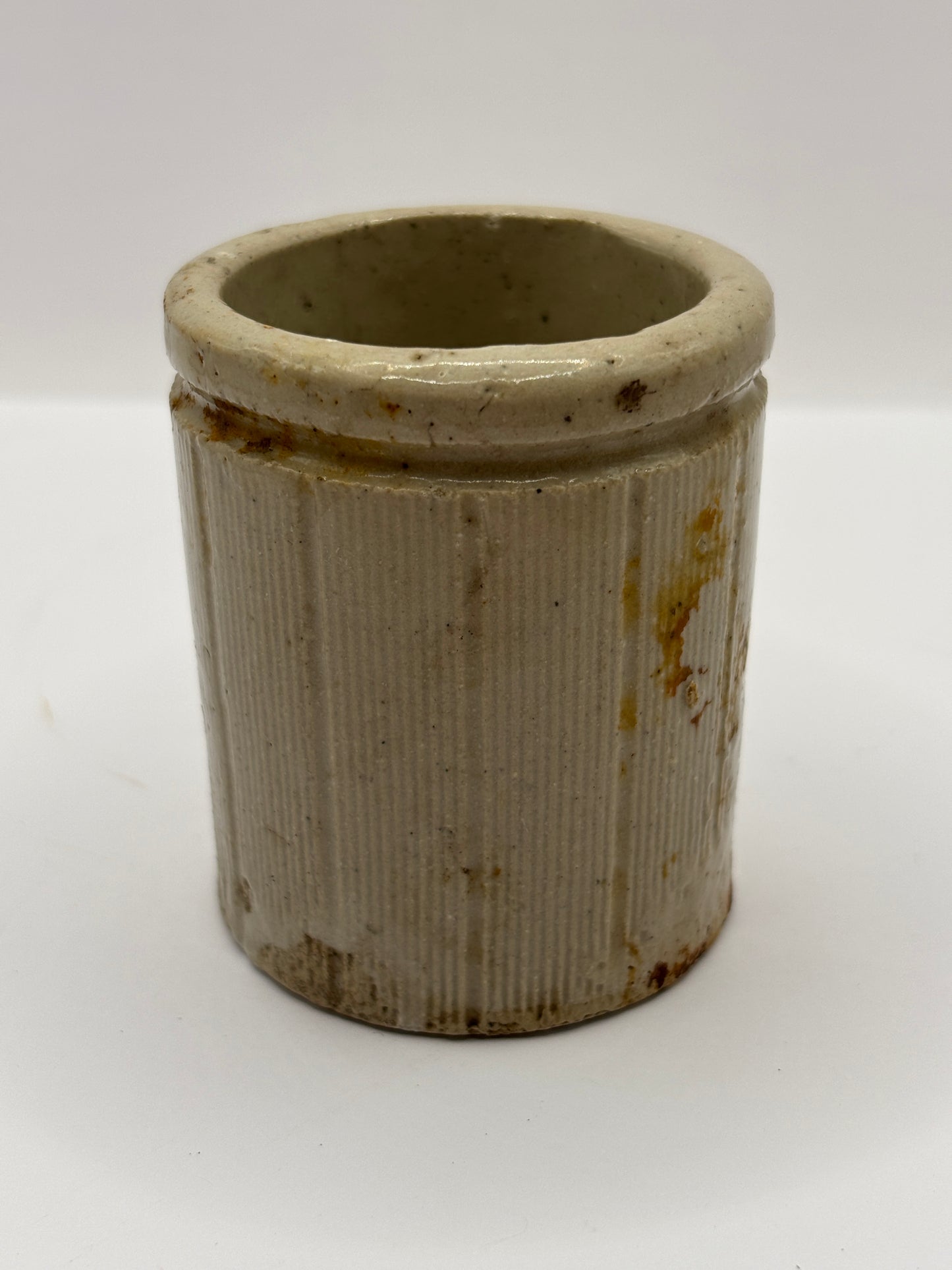 Old mini ribbed stoneware jam pot