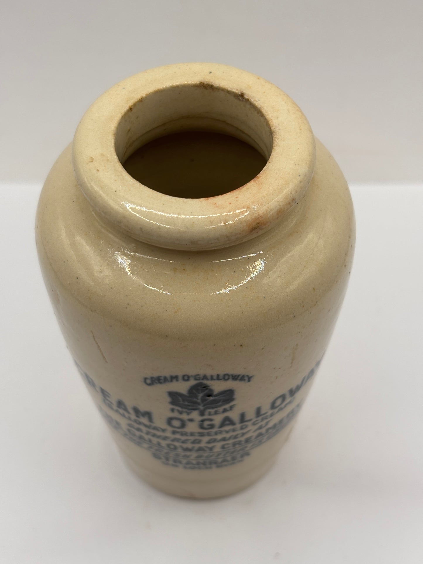 Old stoneware advertising cream pot, cream o’galloway Stranraer.