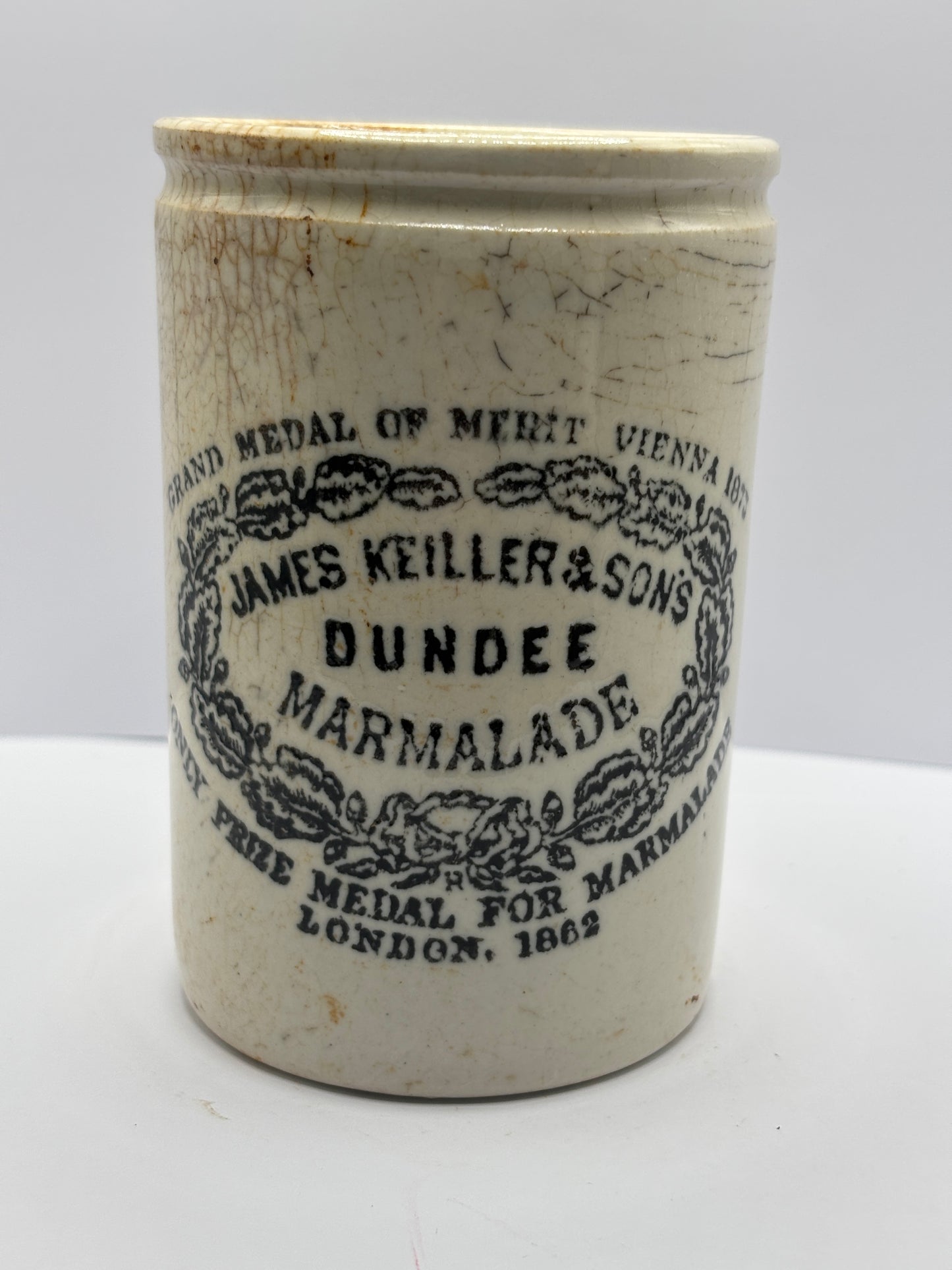 Old 1lb James Keiller Dundee marmalade jar. Hairline
