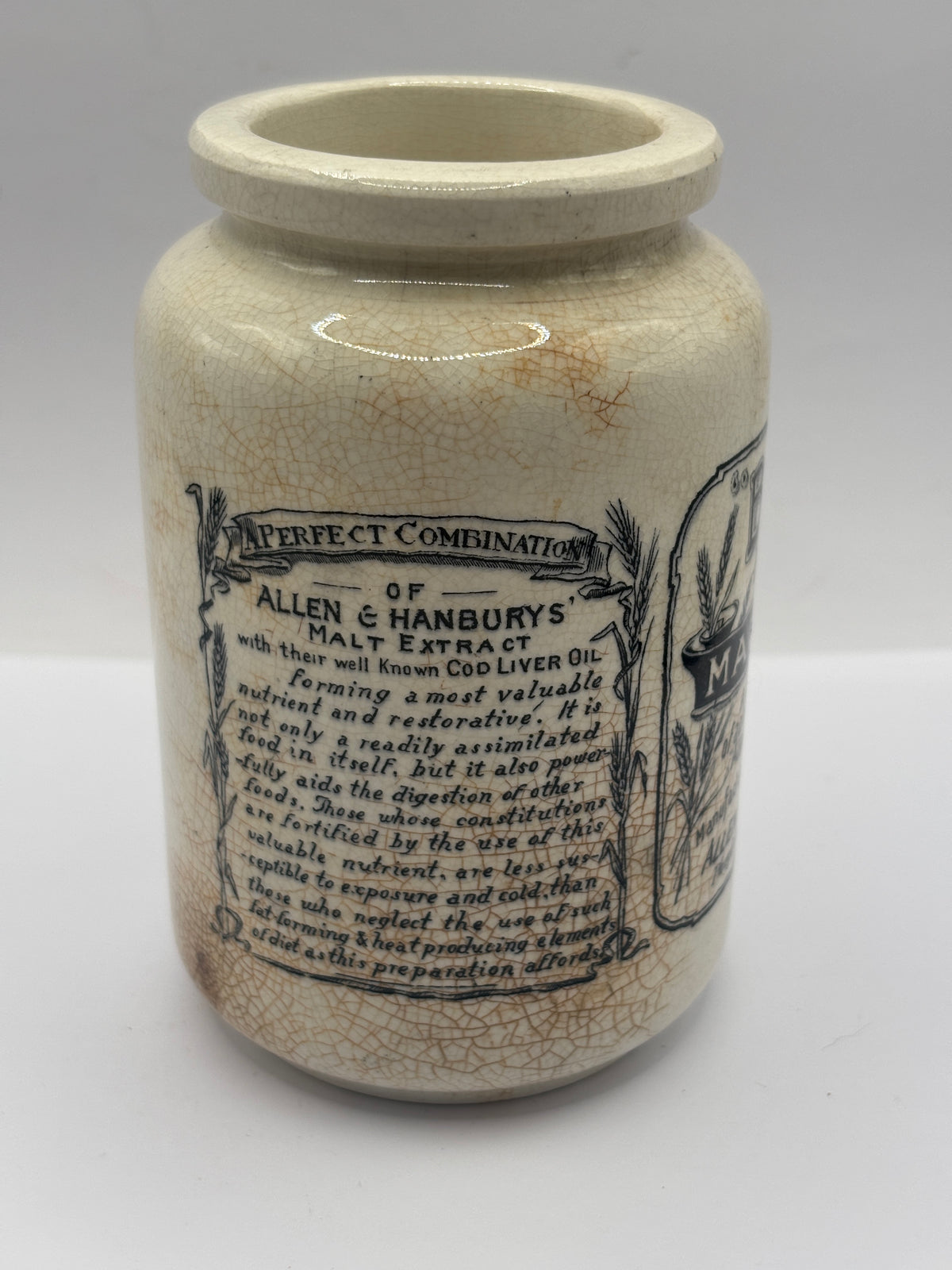 Old advertising jar, Bynol the perfected malt & oil