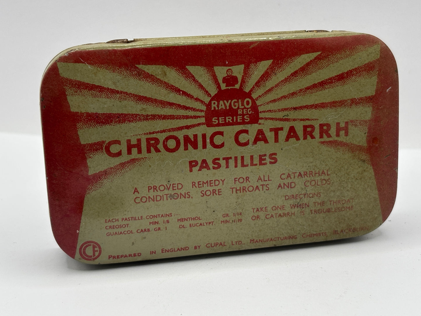 Old advertising tin, Chronic catarrh pastilles tin