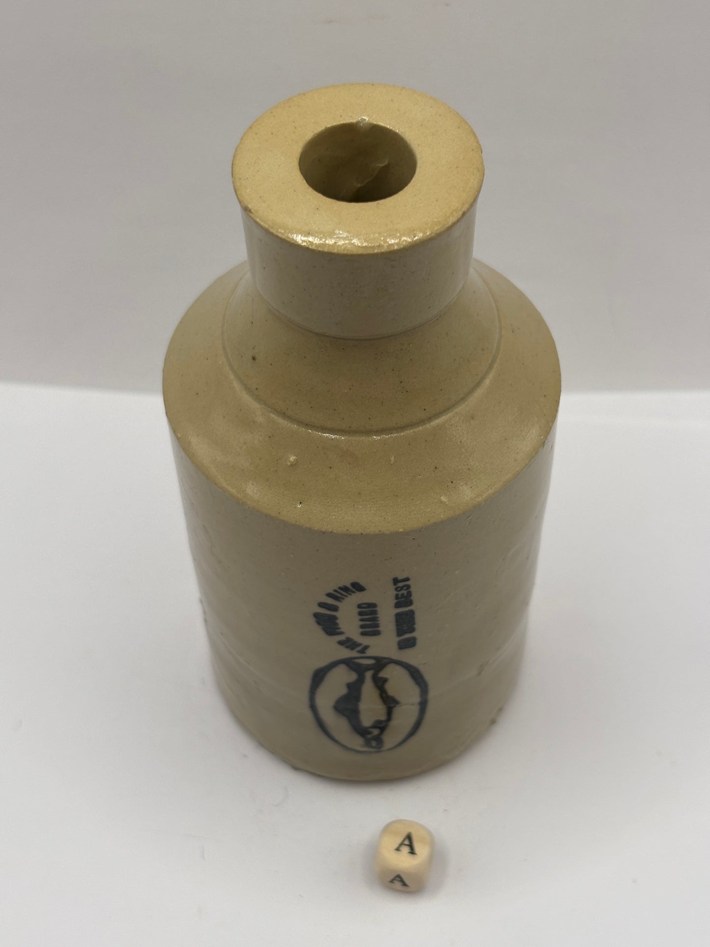 Old stoneware Fish & Ring brand advertising bottle (a)