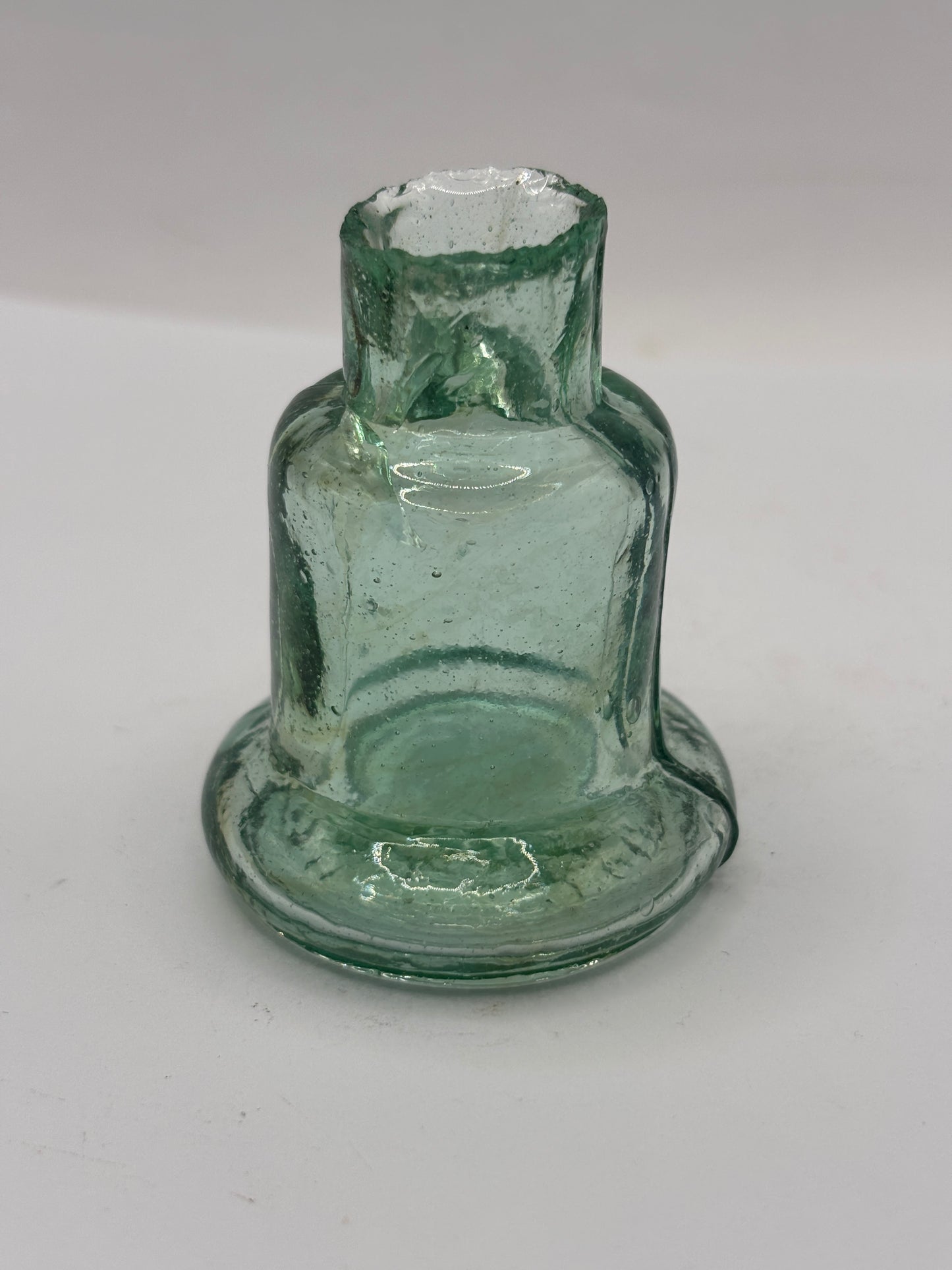 Old aqua glass inkwell, Bell ink. Ink bottle
