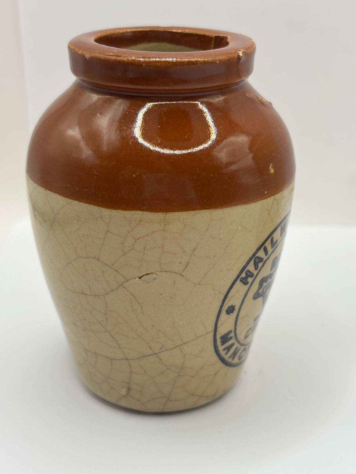 Old advertising cream pot, Hailwoods rich cream. Damaged