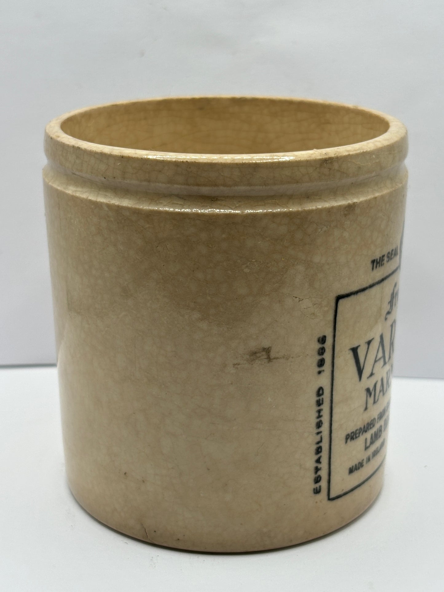 1lb Fruitfield Varsity marmalade pot, stained & crazed