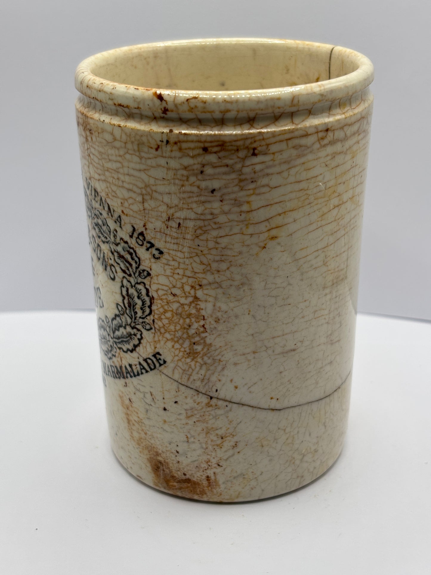 Old 1lb James Keiller Dundee marmalade jar. Damaged