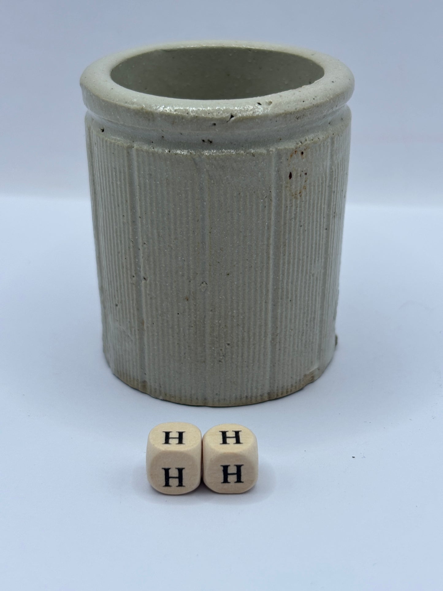 Old mini ribbed stoneware jam pot (HH)