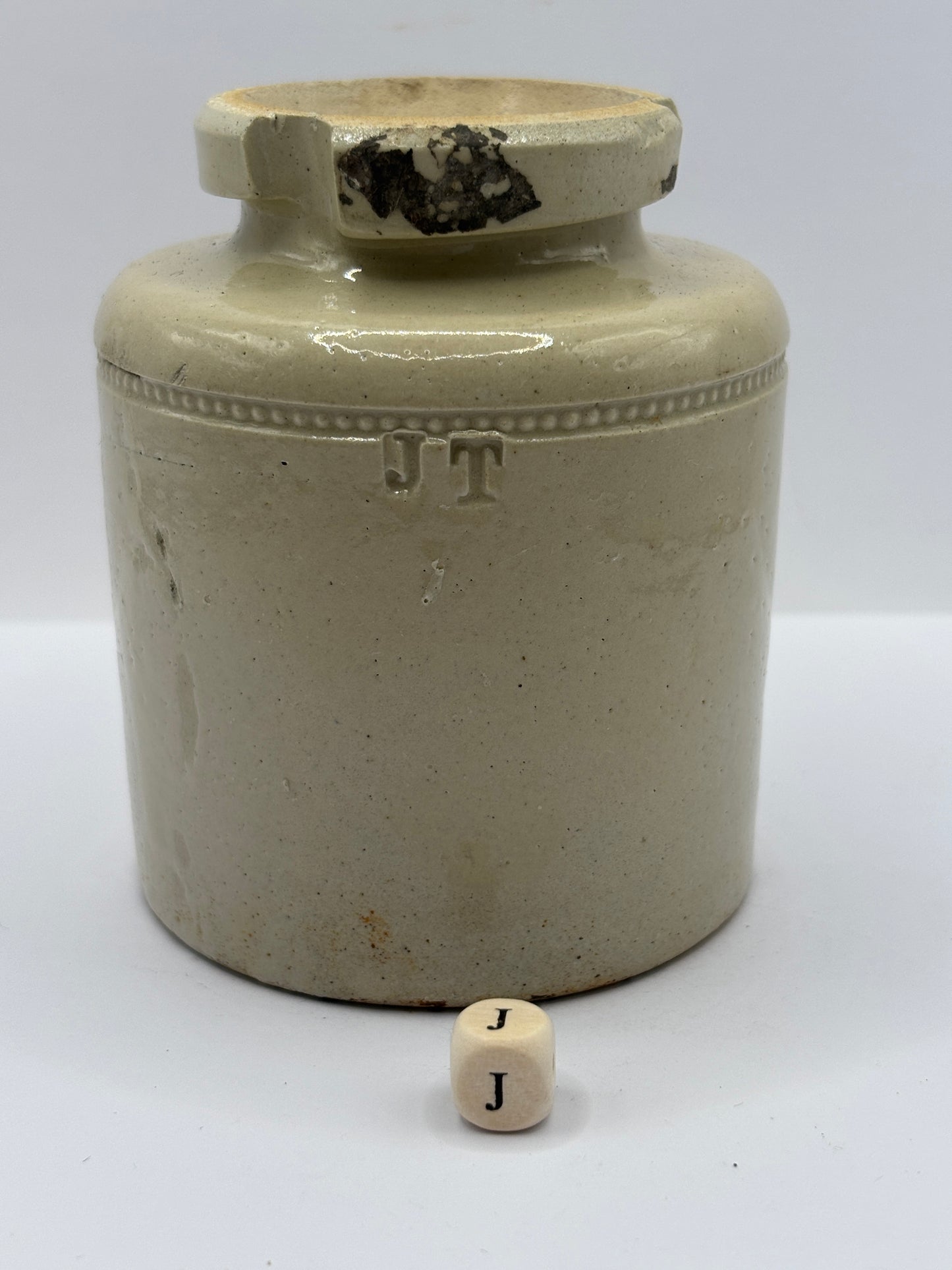 Old plain stoneware caviar pot (J)