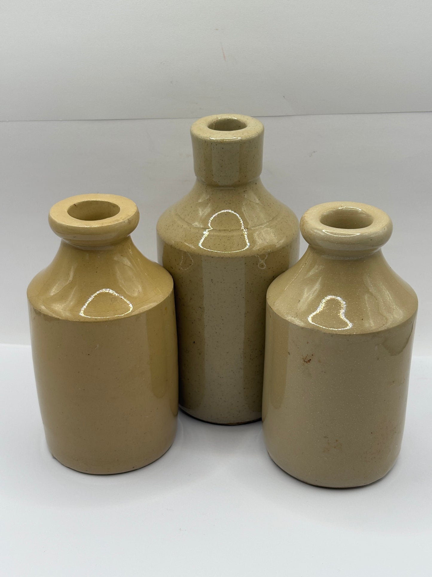 3 old stoneware furniture cream pots (B)