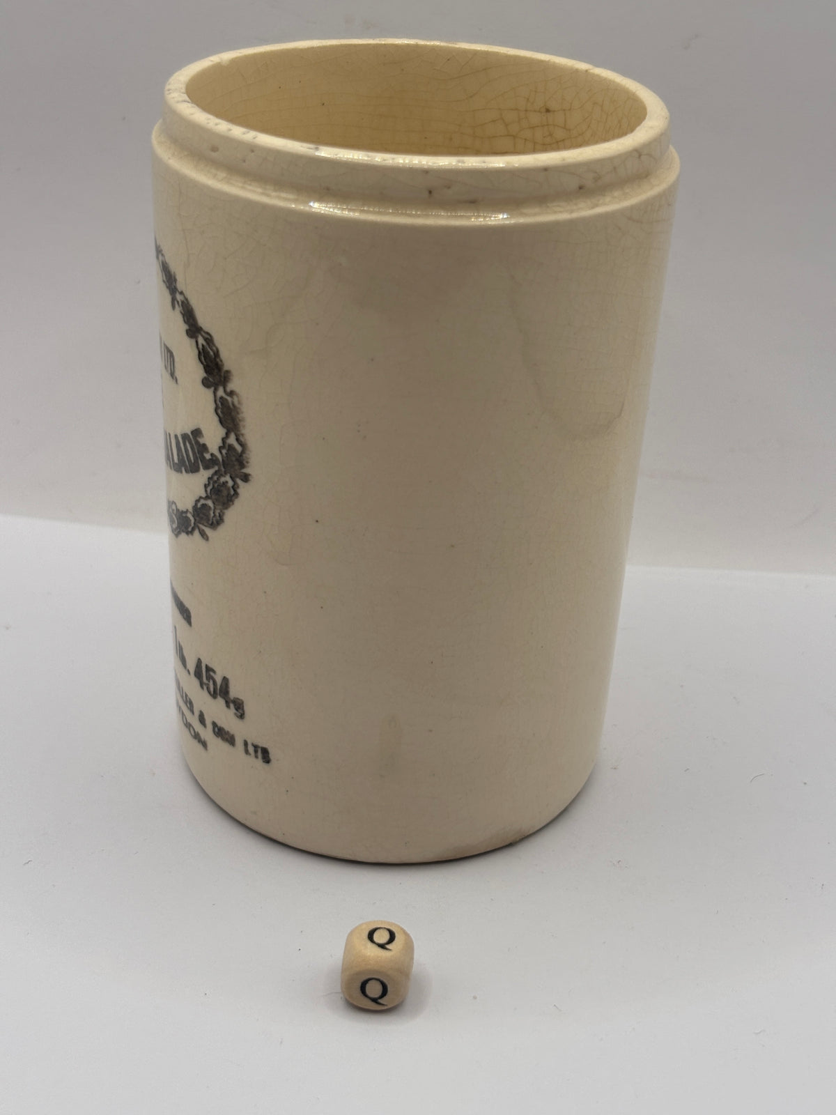 Old 1lb stoneware marmalade pot, James Keiller Dundee marmalade (Q)