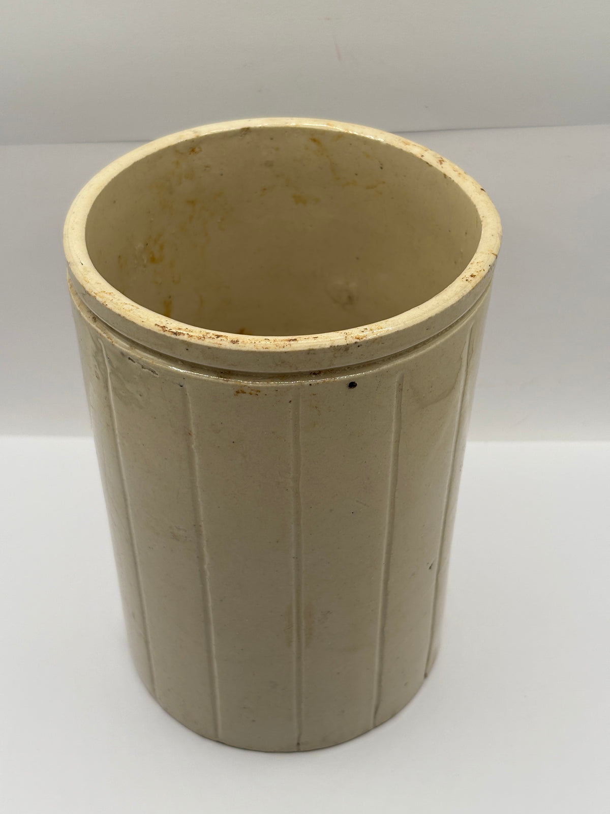 Old large 3lb ribbed Hartleys stoneware jam pot (QR)