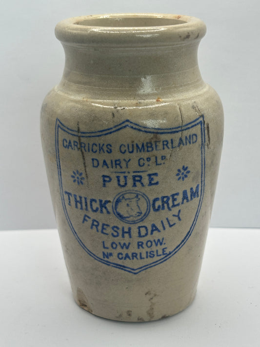 Carricks advertising cream pot, pure thick cream. Blue print