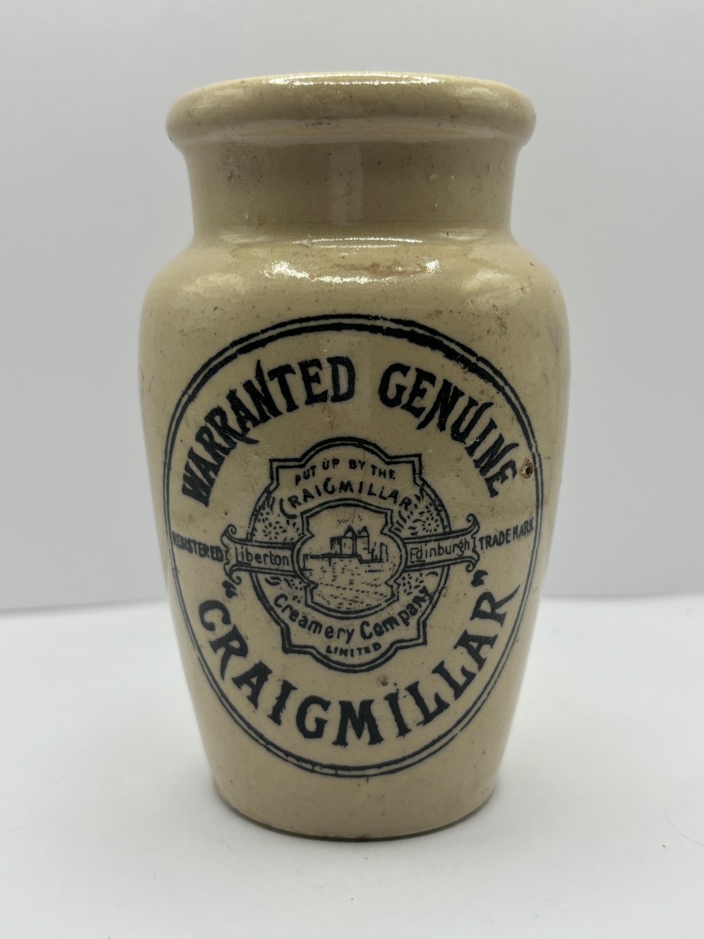 White stoneware advertising cream pot, craigmillar