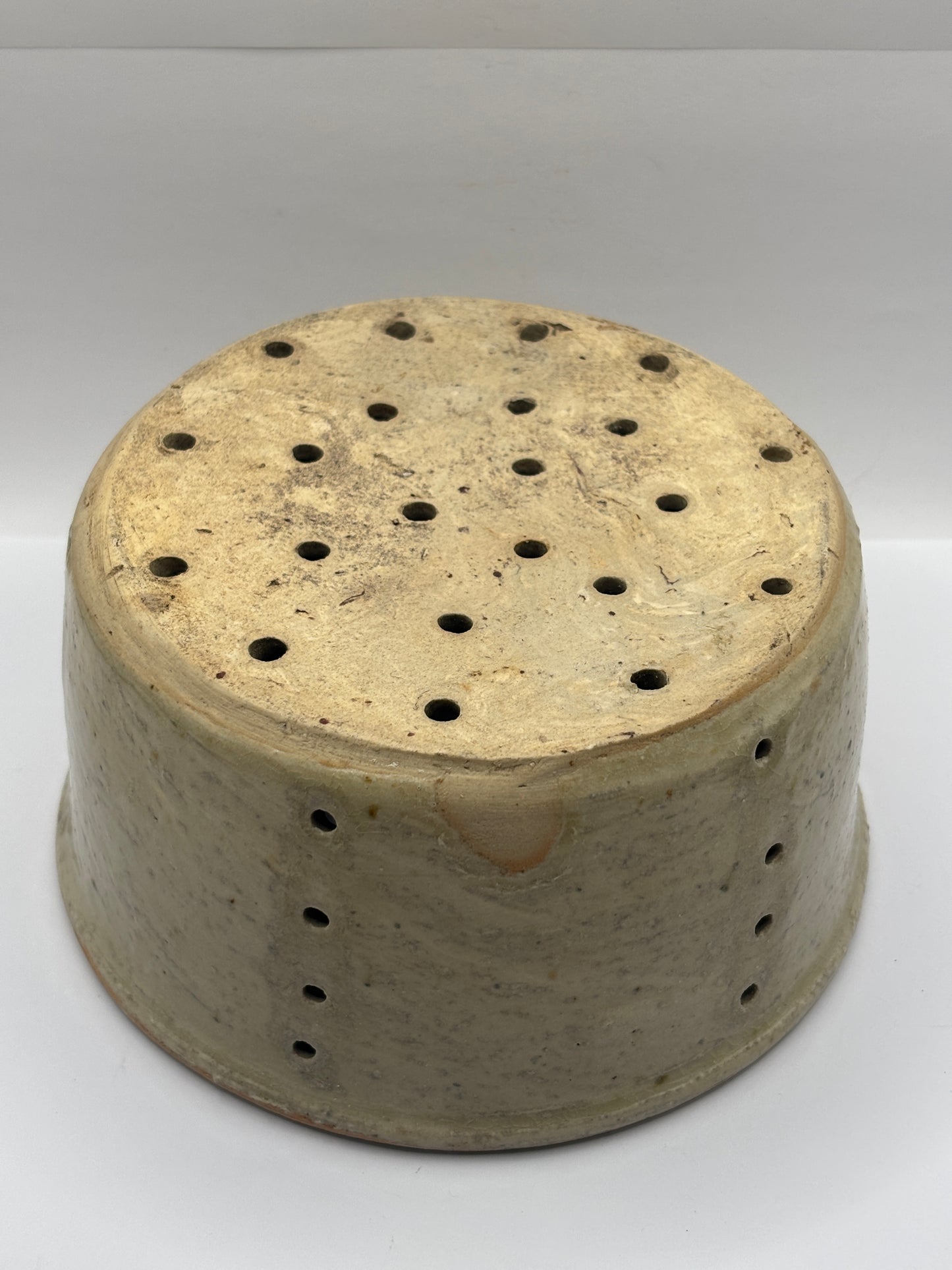 Old french stoneware cheese strainer, cheese mold (a)