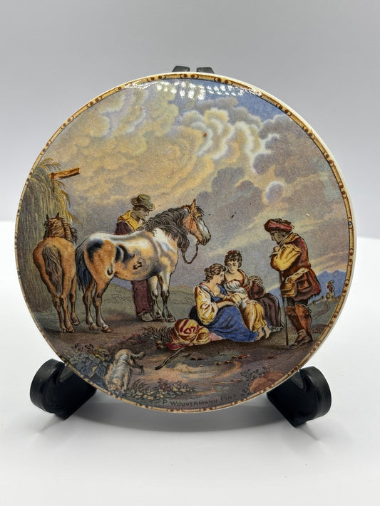 Old Prattware lid, victorian pot lid. Wouverman pinx, Pratt lid