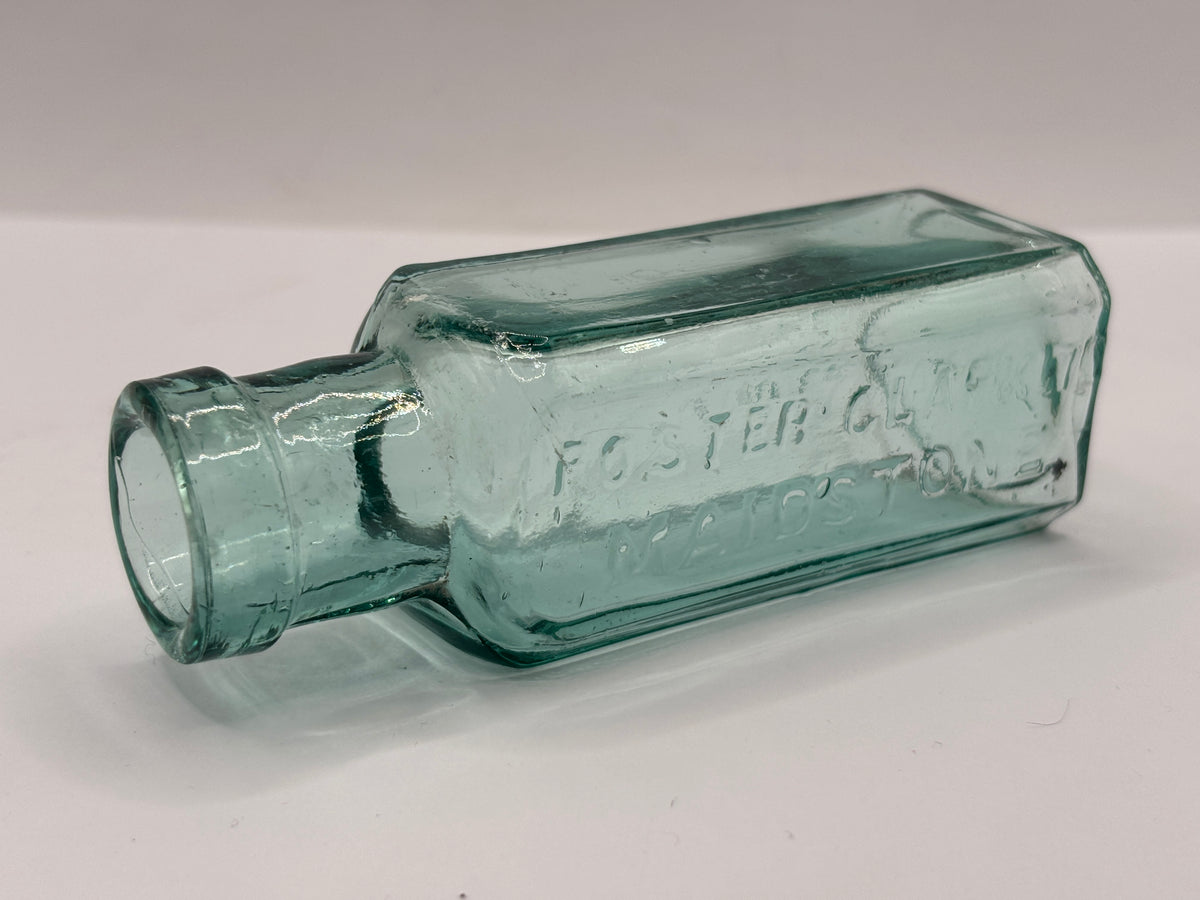 Old aqua glass advertising bottle, Eiffel tower Lemonade