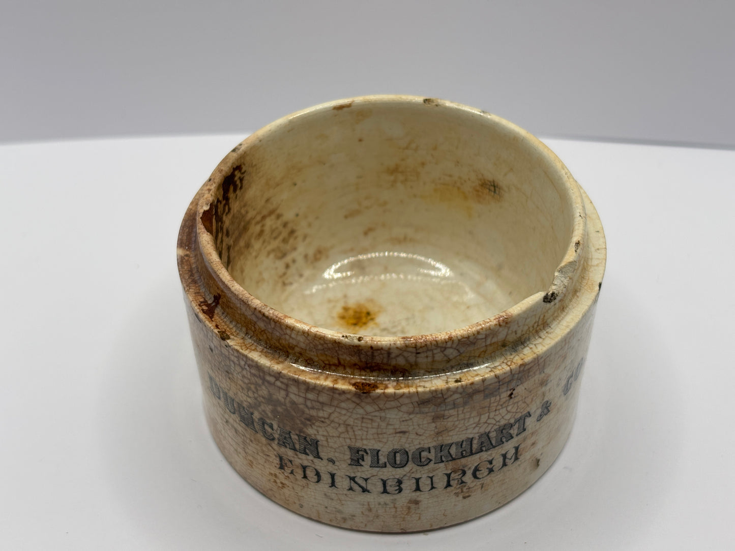 Old large Duncan Flockhart advertising chemist base, stained & crazed