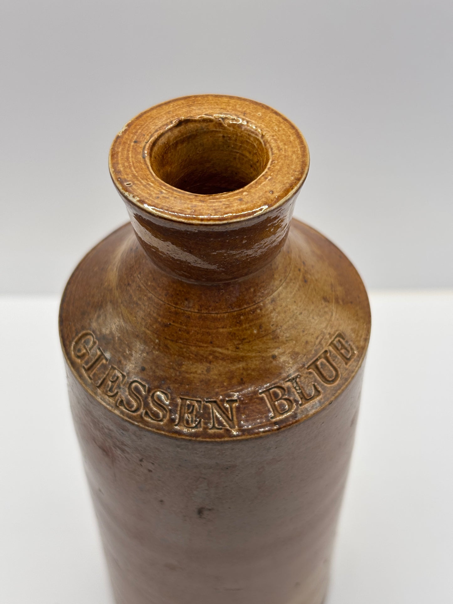 Old brown stoneware ink bottle, Giessen Blue