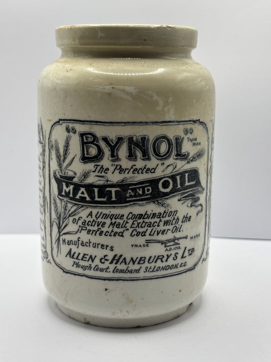Old Bynol advertising pot, repaired & damaged