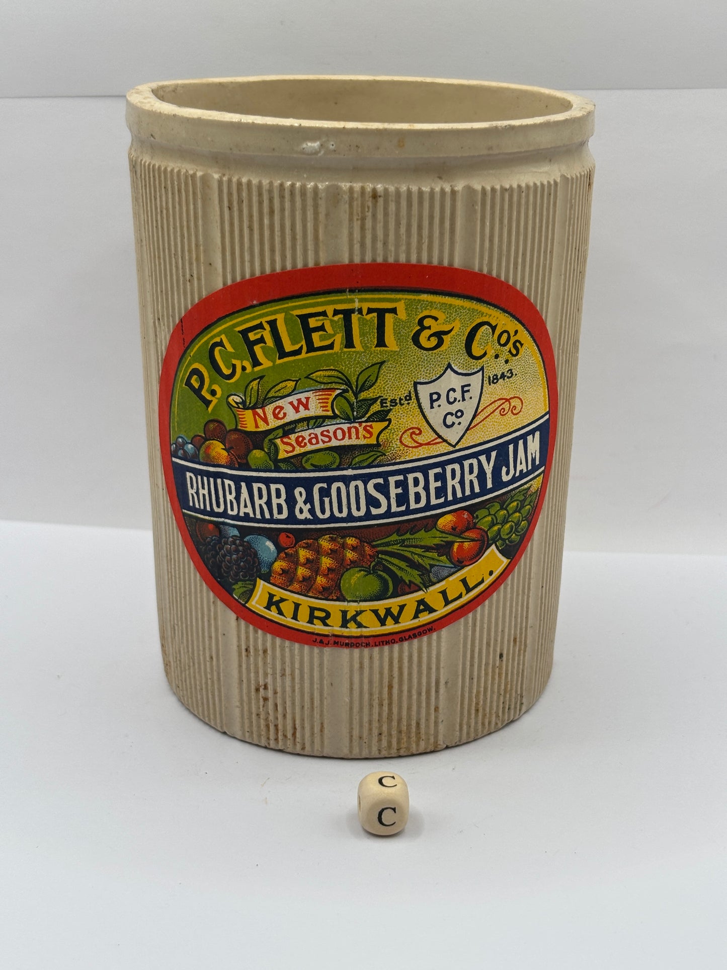 Old 2lb stoneware jam pot with added label (c)