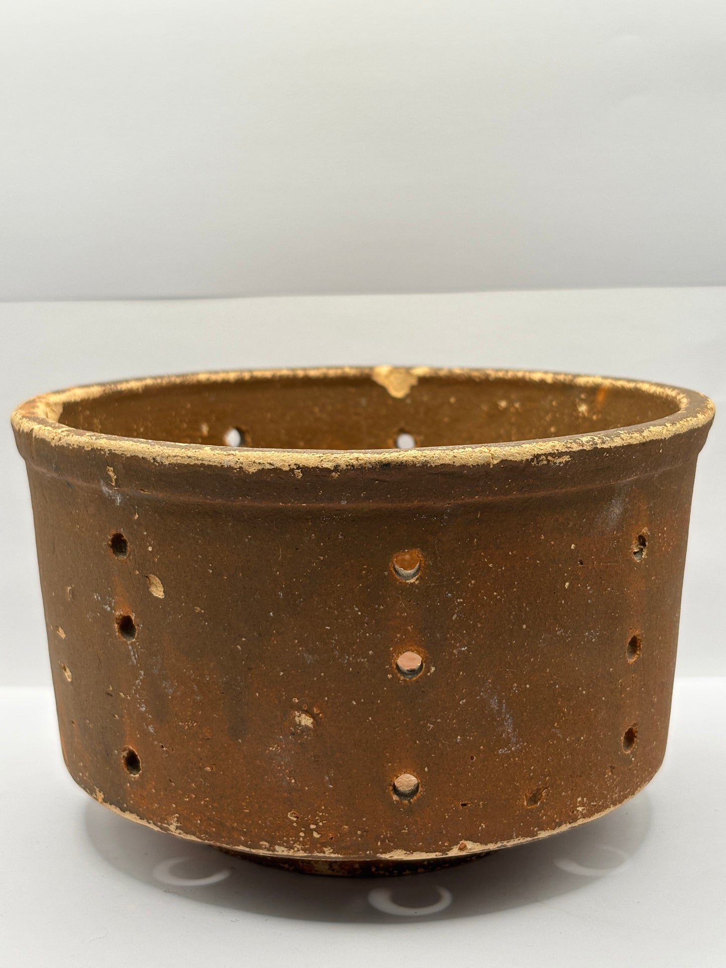 Old large french stoneware cheese strainer