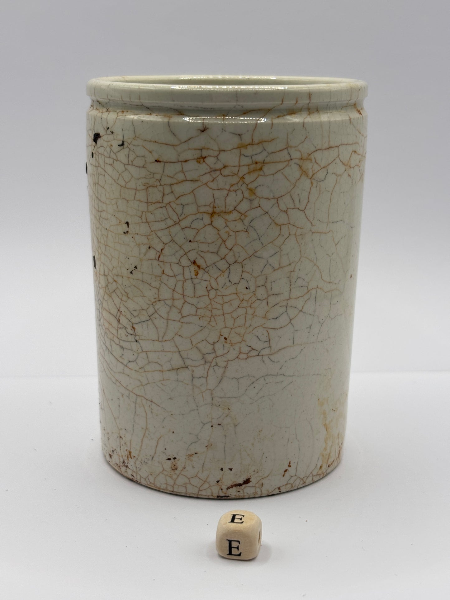 Old stained & crazed marmalade jar (e)