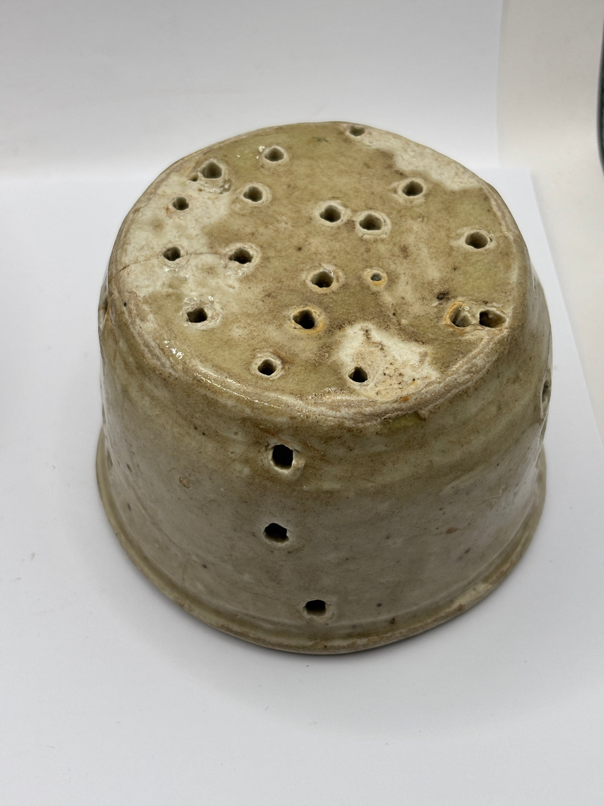 Old small french stoneware cheese mold, strainer/ faisselle (E)