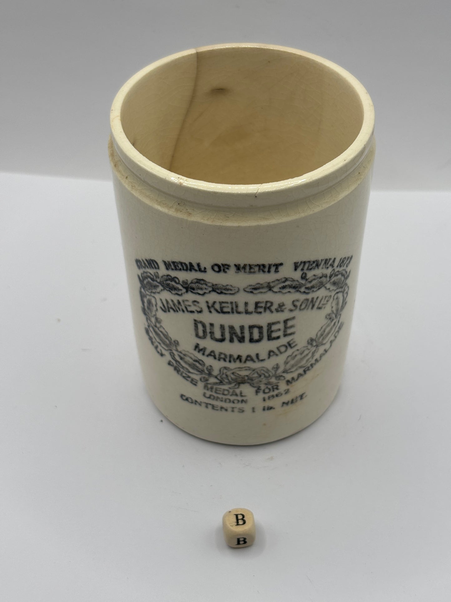 Old 1lb James Keiller Dundee marmalade Jar (B) Damaged