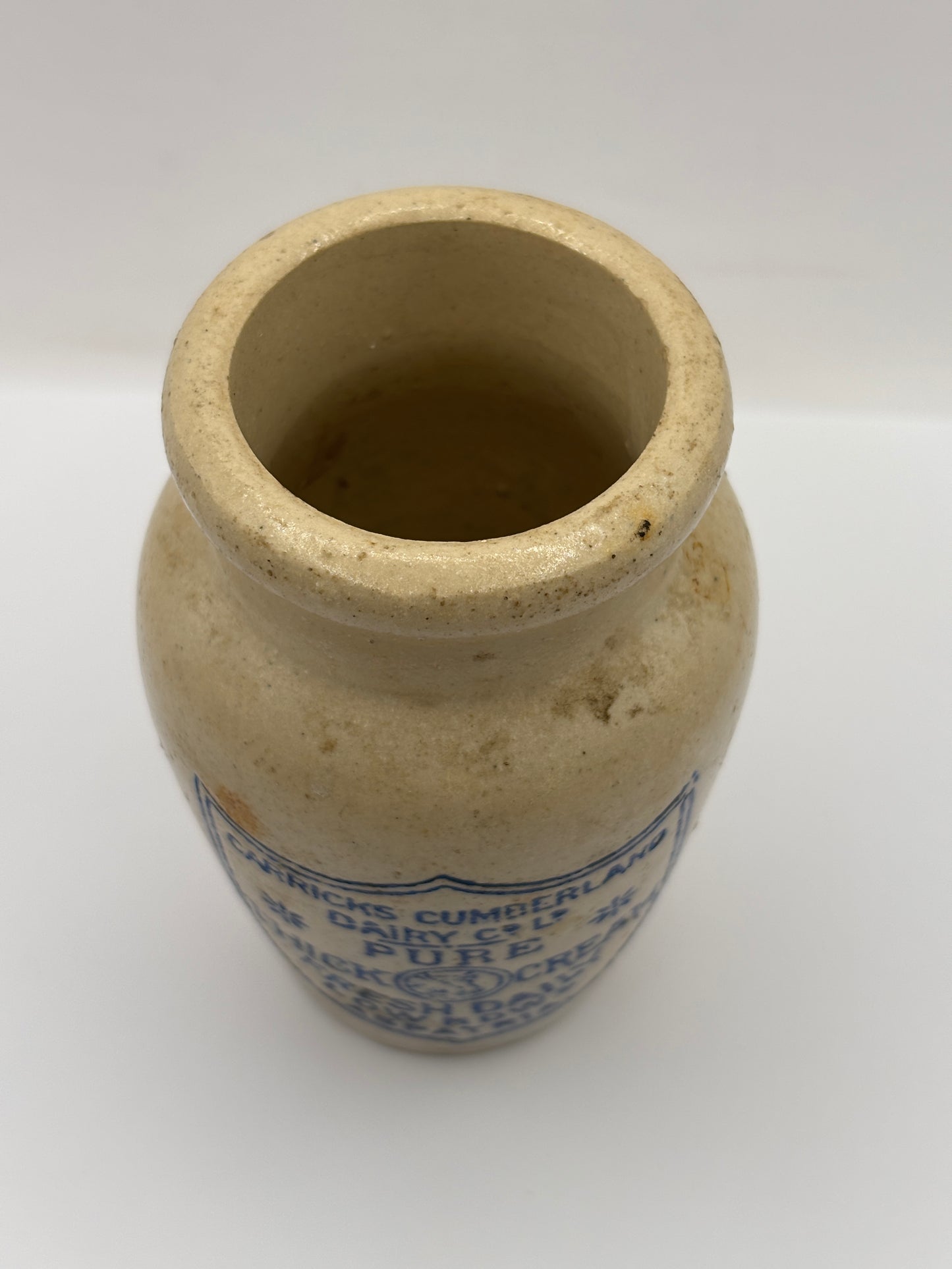 Old advertising cream pot, Carricks Cumberland dairy. Pure thick cream