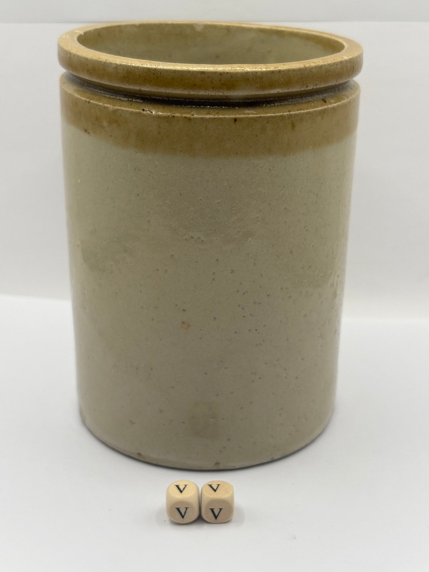 Old 2lb brown top stoneware jam pot (VV)