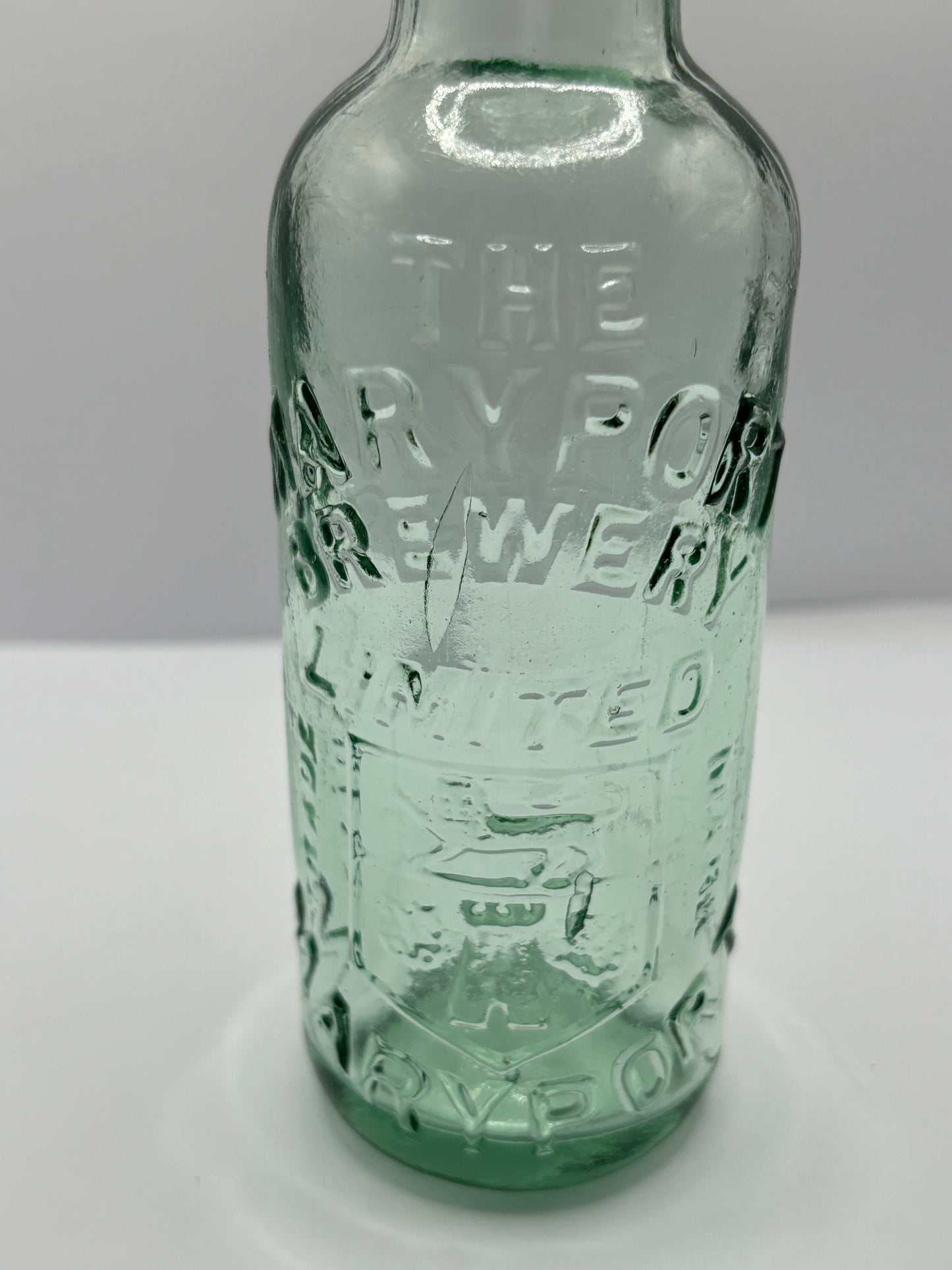 The Maryport brewery, aqua glass mineral water bottle