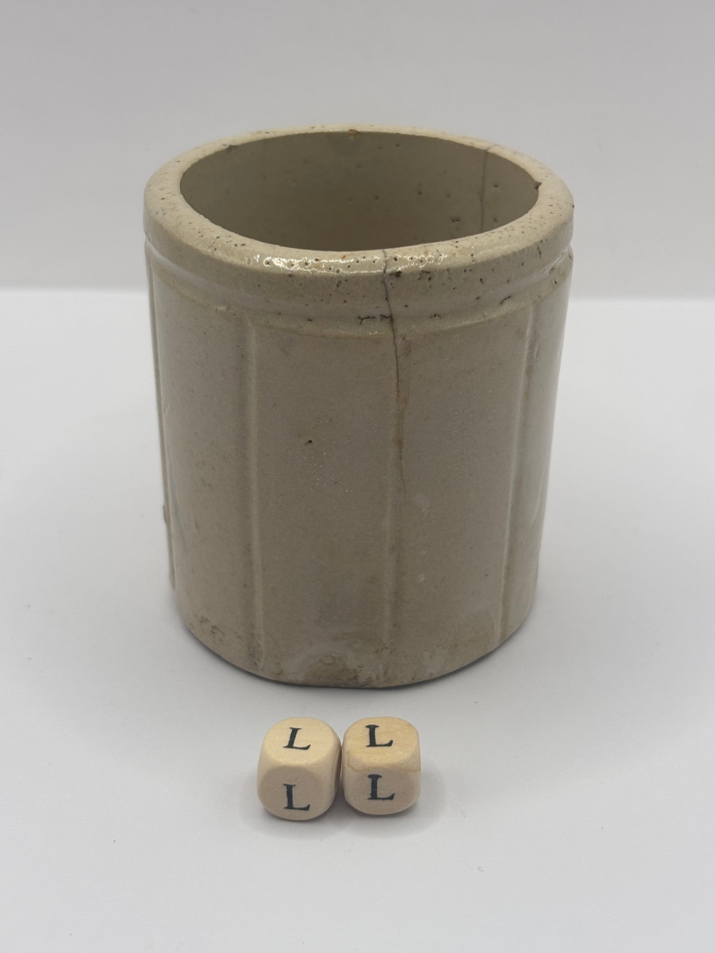Old small ribbed stoneware jam pot (LL)