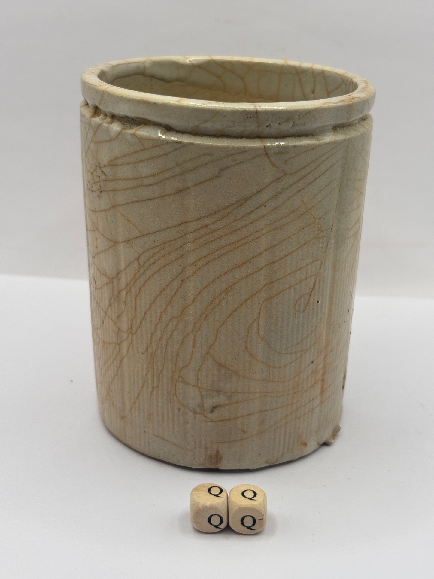 Old 1lb ribbed stoneware jam pot (QQ)